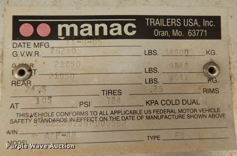 image for item JI9314 2006 Manac AAF-48  flatbed trailer