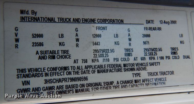 image for item JI9316 2009 International 9900i  semi truck