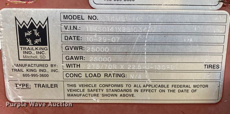 image for item JN9084 2008 Trail King TKMB1-141  lowboy equipment trailer