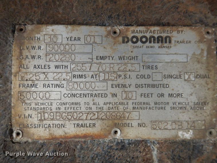 image for item KY9558 2002 Doonan 502DB14  drop deck trailer