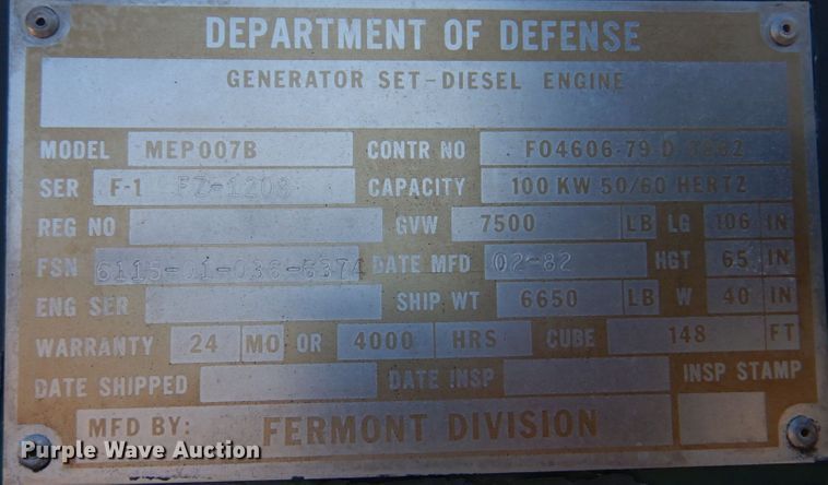 image for item DH8063 1981 Ferment Division MEP007B  generator