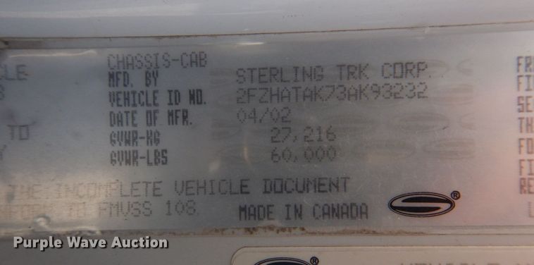 image for item DH8104 2003 Sterling LT7500  crane truck