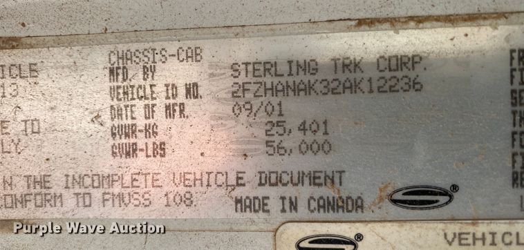 image for item DI3643 2002 Sterling M8500 Acterra  digger derrick truck