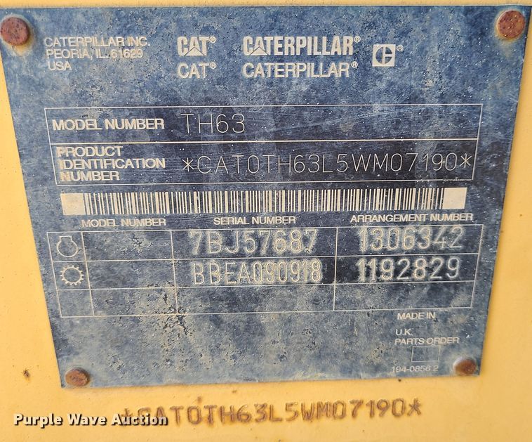 image for item DJ1649 2001 Caterpillar TH63  telehandler