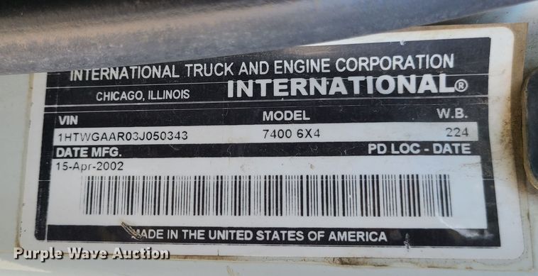 image for item DJ1650 2003 International 7400  dump flatbed truck