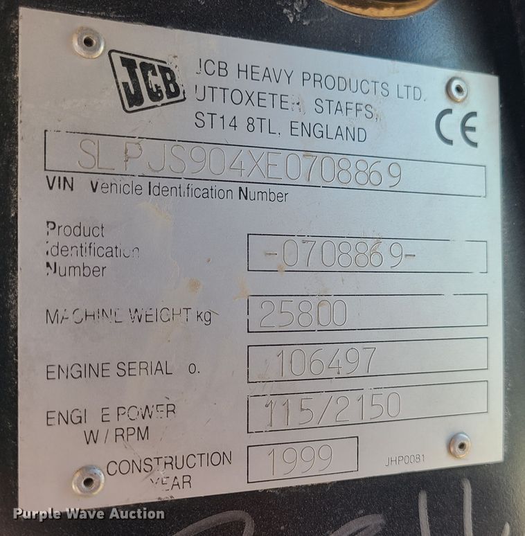 image for item DJ1655 1999 JCB JS260L  excavator