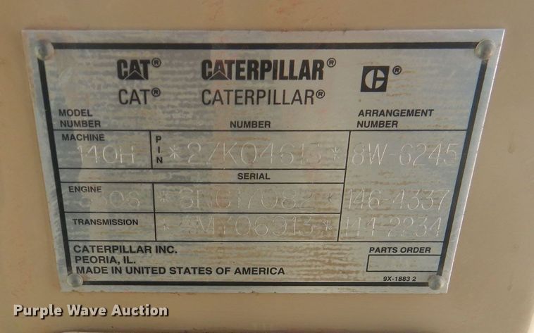 image for item DJ8888 1999 Caterpillar 140H  motor grader