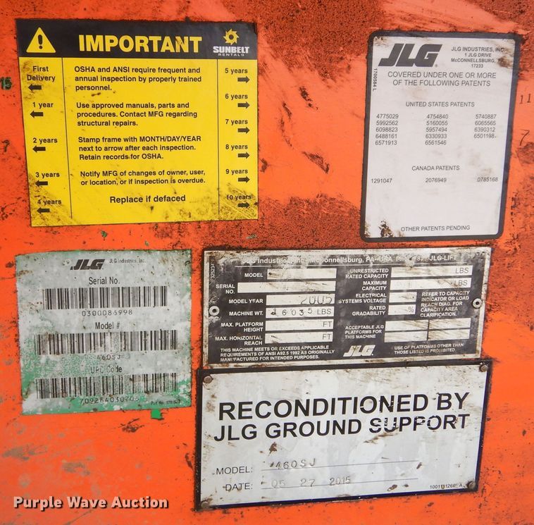 image for item DK3355 2005 JLG 460SJ  boom lift