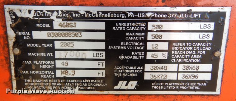 image for item DK3356 2005 JLG 460SJ  boom lift