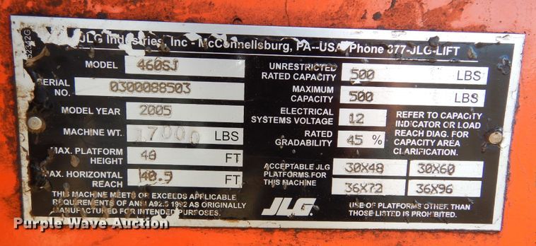 image for item DK3356 2005 JLG 460SJ  boom lift