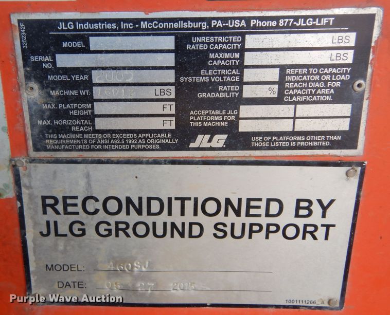 image for item DK3357 2005 JLG 460SJ  boom lift