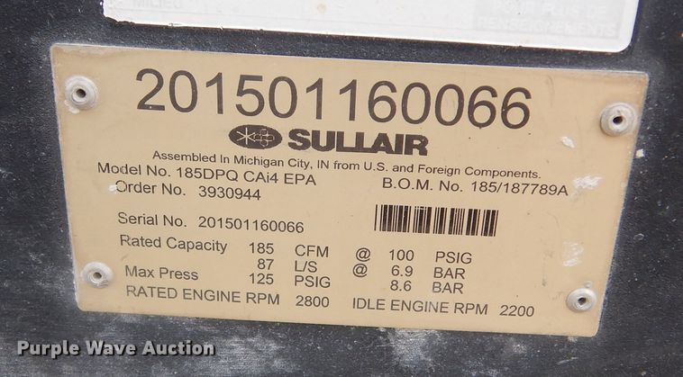 image for item DK3397 Sullair 185  air compressor