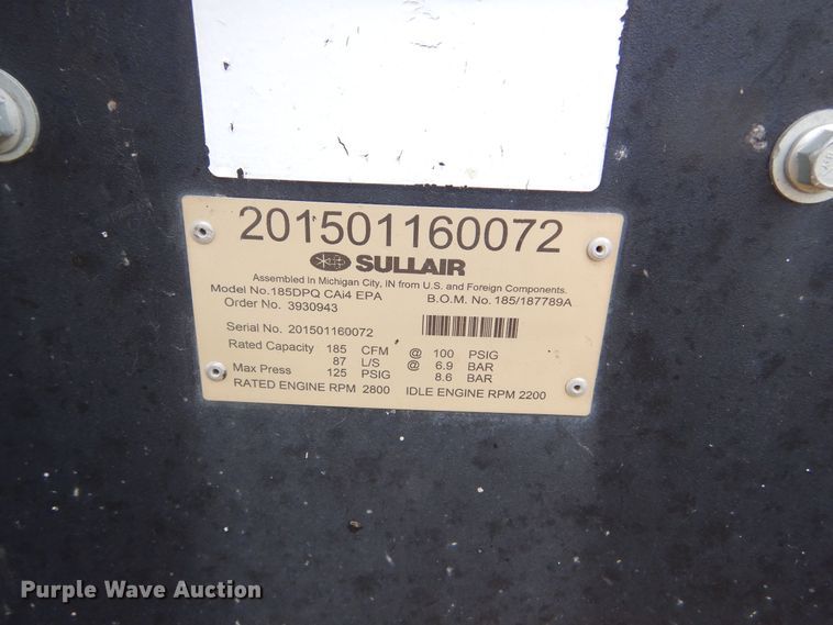 image for item DK3398 Sullair 185DPQ  air compressor