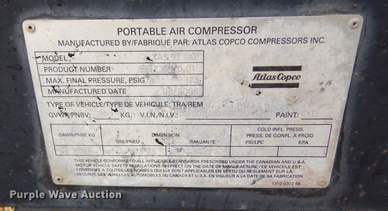 image for item DK3399 2006 Atlas Copco XAS 97  air compressor