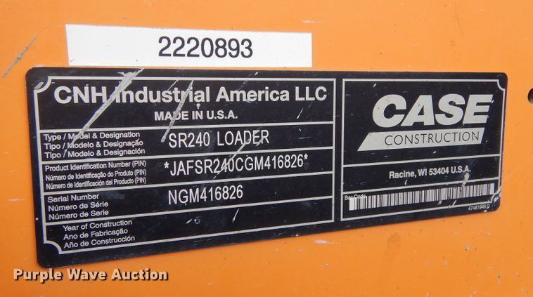 image for item DK3400 2016 Case SR240  skid steer loader