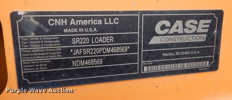 image for item DK3403 2013 Case SR220  skid steer loader