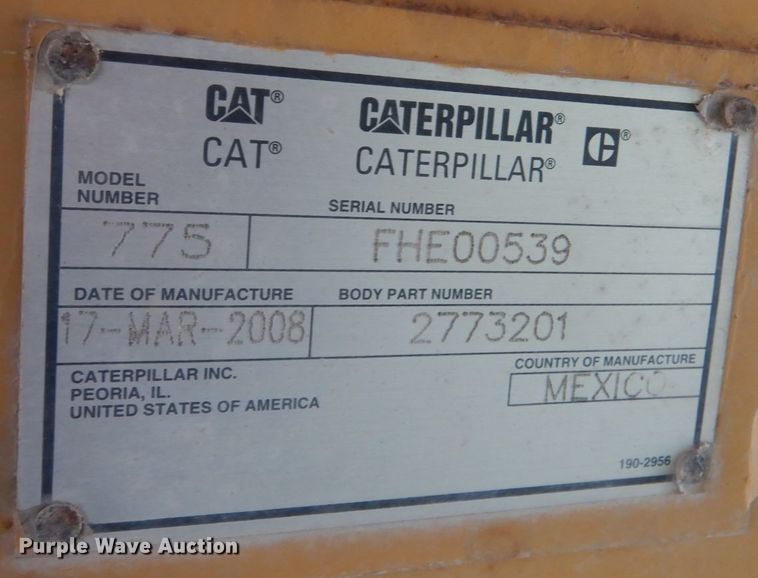 image for item DL0677 2008 Caterpillar 775F  haul truck