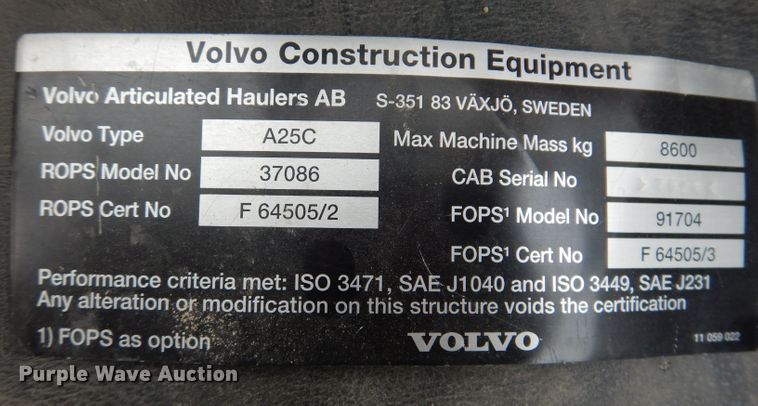 image for item DL5863 1999 Volvo A25C  haul truck