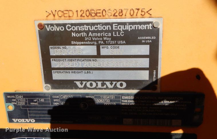 image for item DM0697 2014 Volvo DD120B  double drum vibratory roller