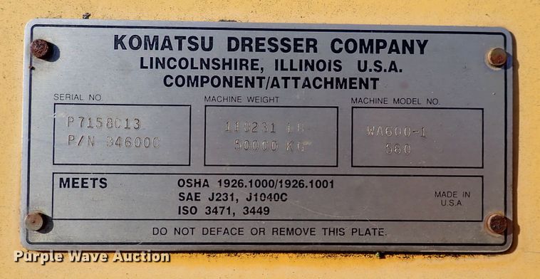 image for item DN2408 2000 Komatsu WA600-1LE  wheel loader