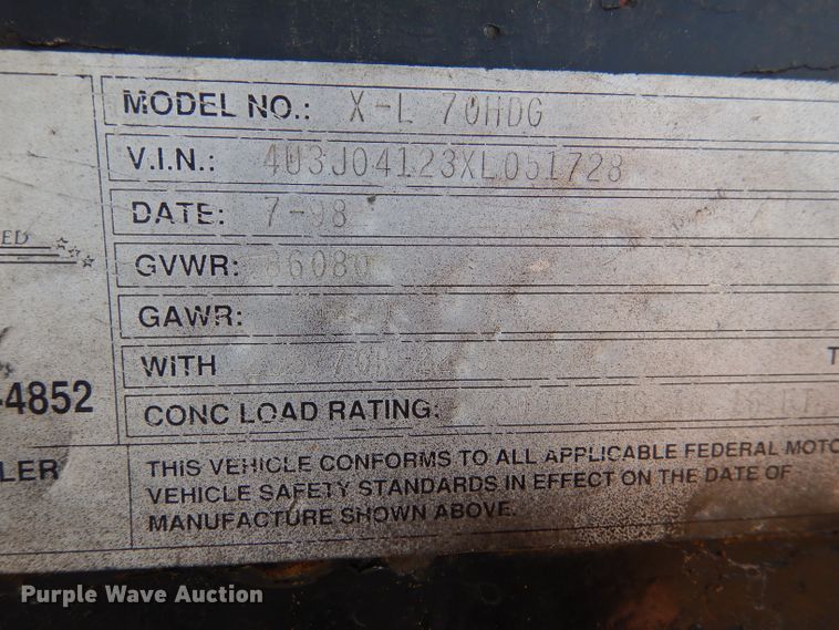 image for item DN5403 1999 XL Specialized X-L 70HDG  lowboy equipment trailer