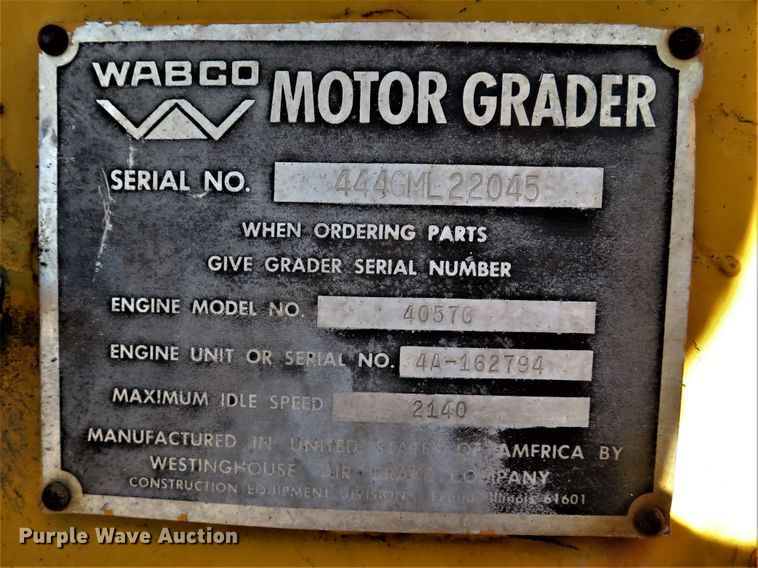 image for item FB9752 1970 Wabco 444  motor grader