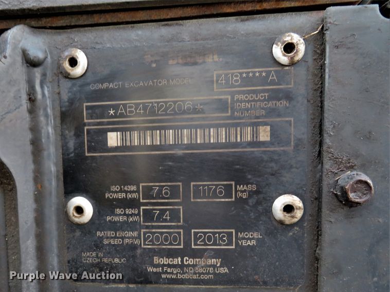 image for item FP9461 2013 Bobcat 418  mini excavator