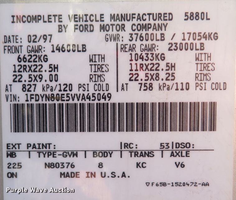 image for item FP9484 1997 Ford L8000  dump truck