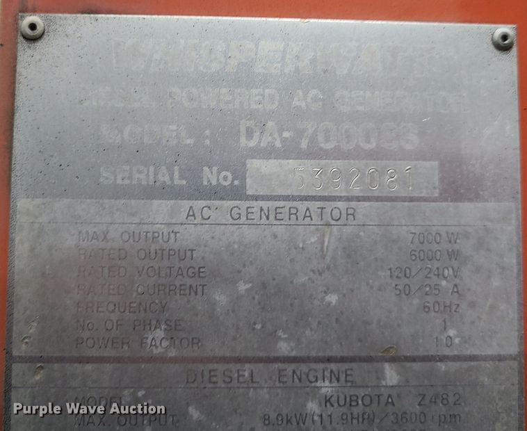 image for item GB9082 Multiquip Whisperwatt 7000  light plant