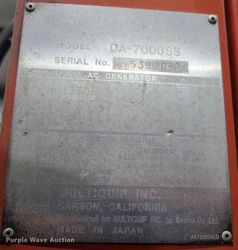 image for item GB9082 Multiquip Whisperwatt 7000  light plant