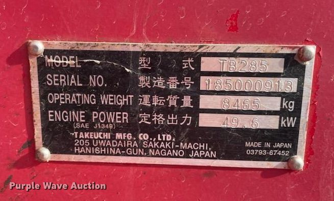 image for item GB9134 Takeuchi TB285  mini excavator