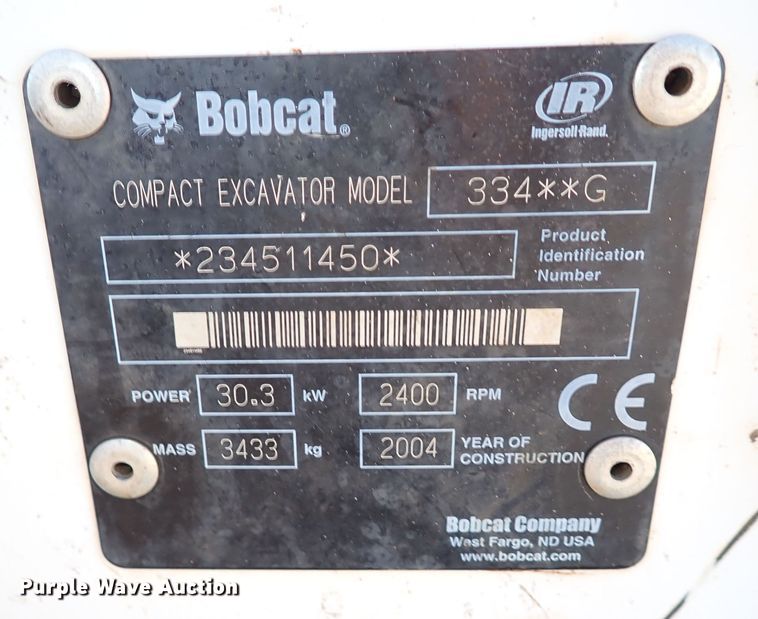 image for item IS9247 2004 Bobcat 334G  mini excavator