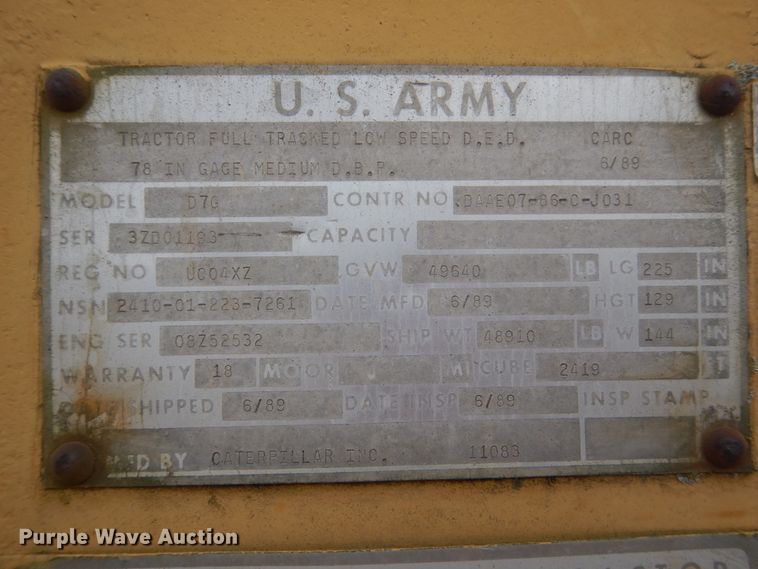 image for item IU9750 1989 Caterpillar D7G  dozer