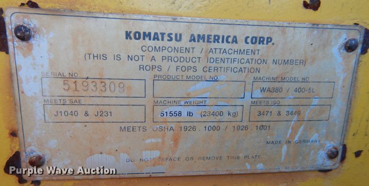 image for item IV9700 Komatsu WA400  wheel loader