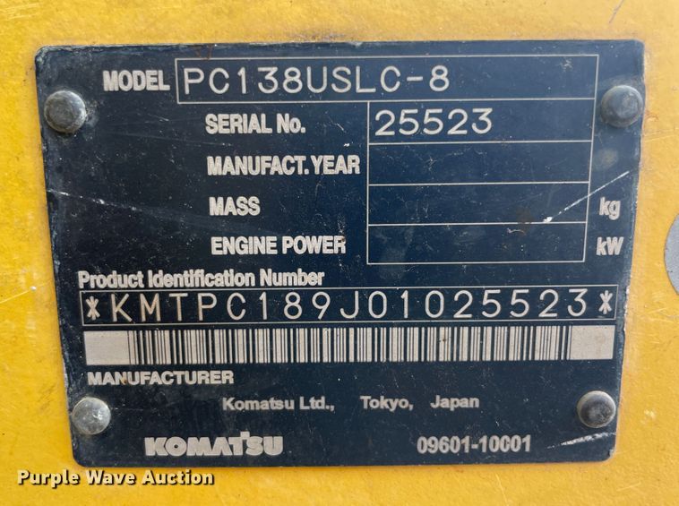 image for item IX9692 2011 Komatsu PC138USLC-8  excavator