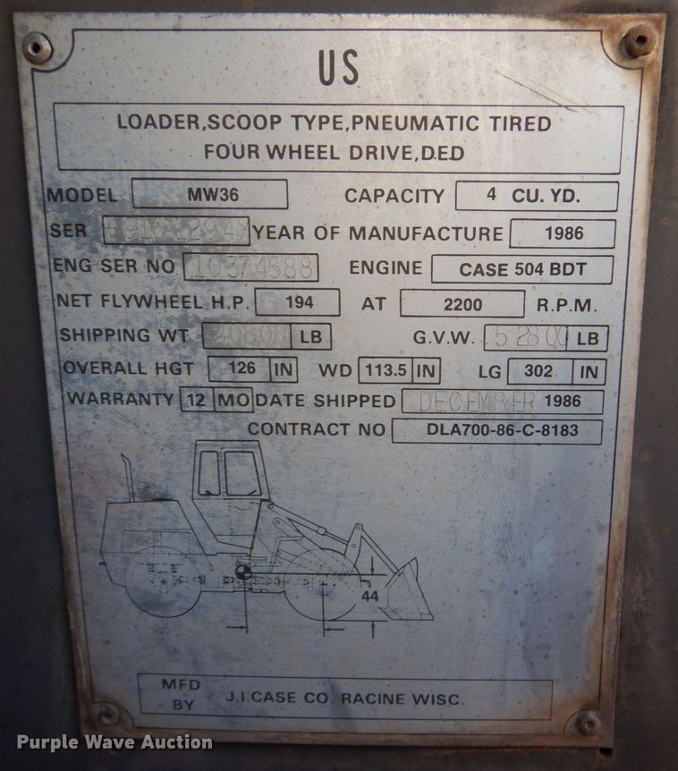 image for item JD9530 1986 Case MW36  wheel loader