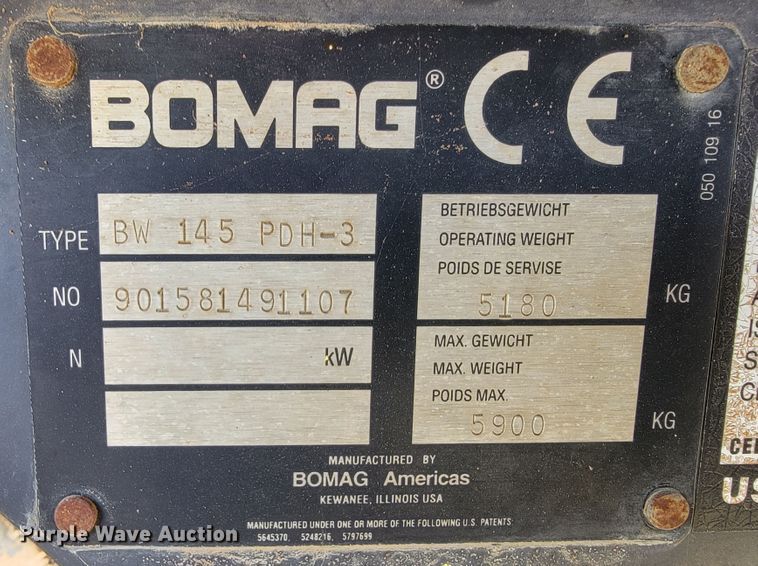 image for item JE9175 2006 Bomag BW145PDH-3  single drum vibratory roller