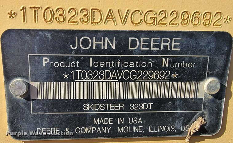 image for item JE9178 2012 John Deere 323D  tracked skid steer loader