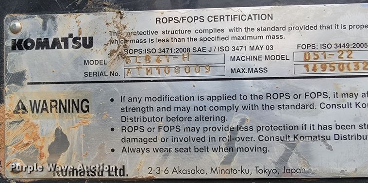 image for item JE9302 2011 Komatsu D51PX-22  dozer