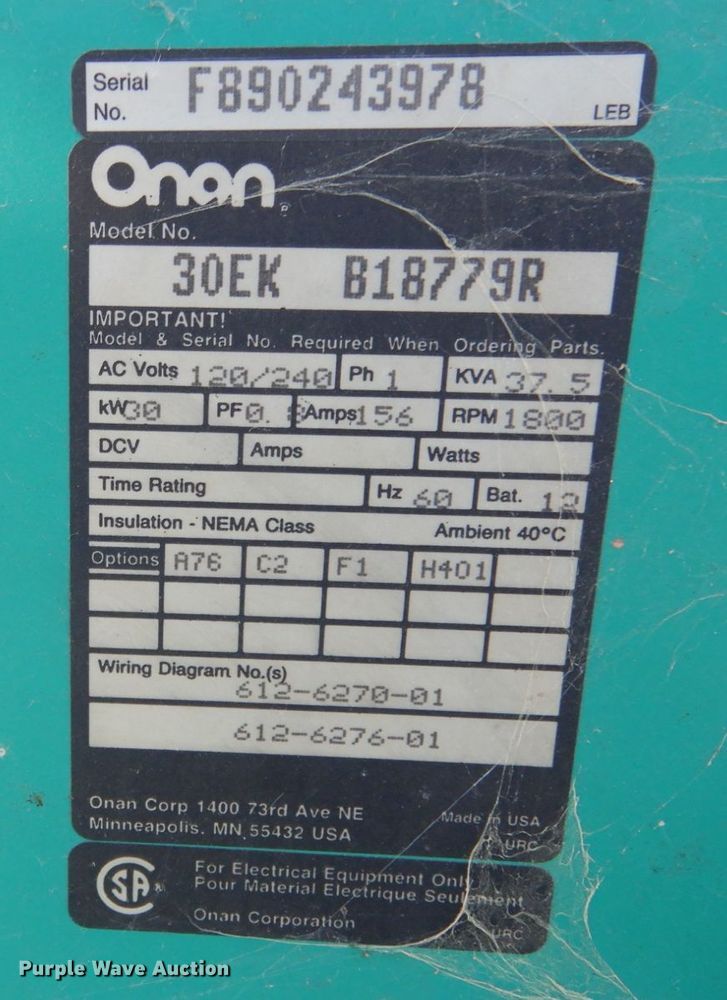 image for item JI9265 Onan 30EK  generator