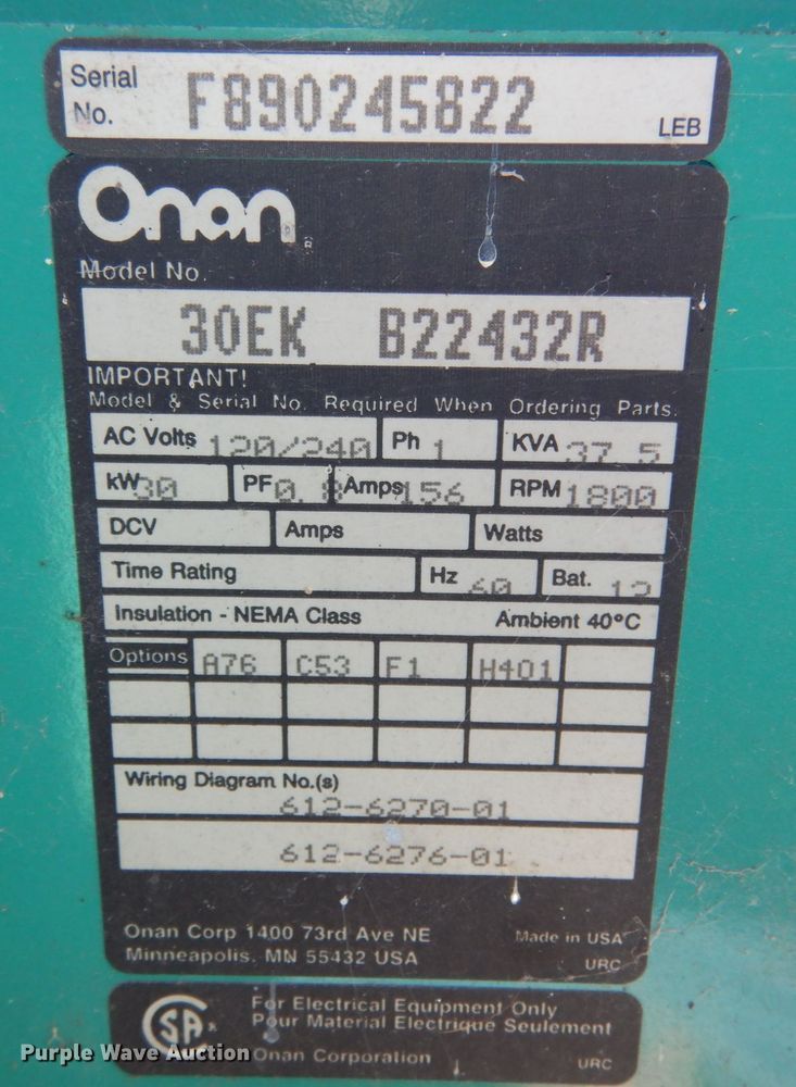 image for item JI9266 Onan 30EK  generator