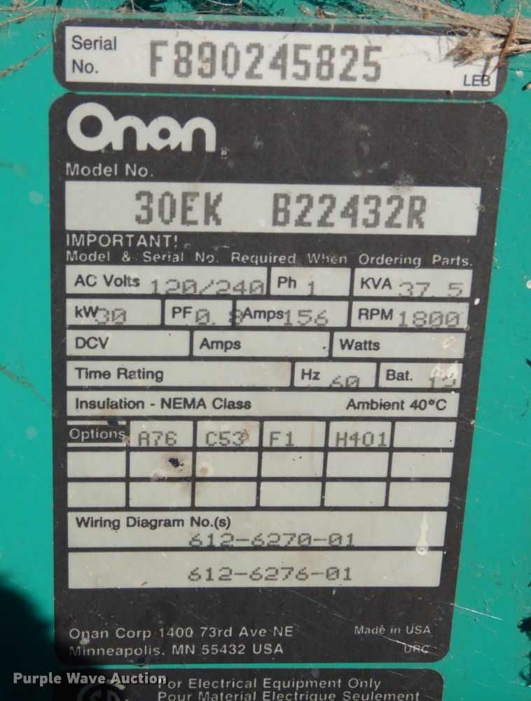 image for item JI9267 Onan 30EK-B22432R  generator
