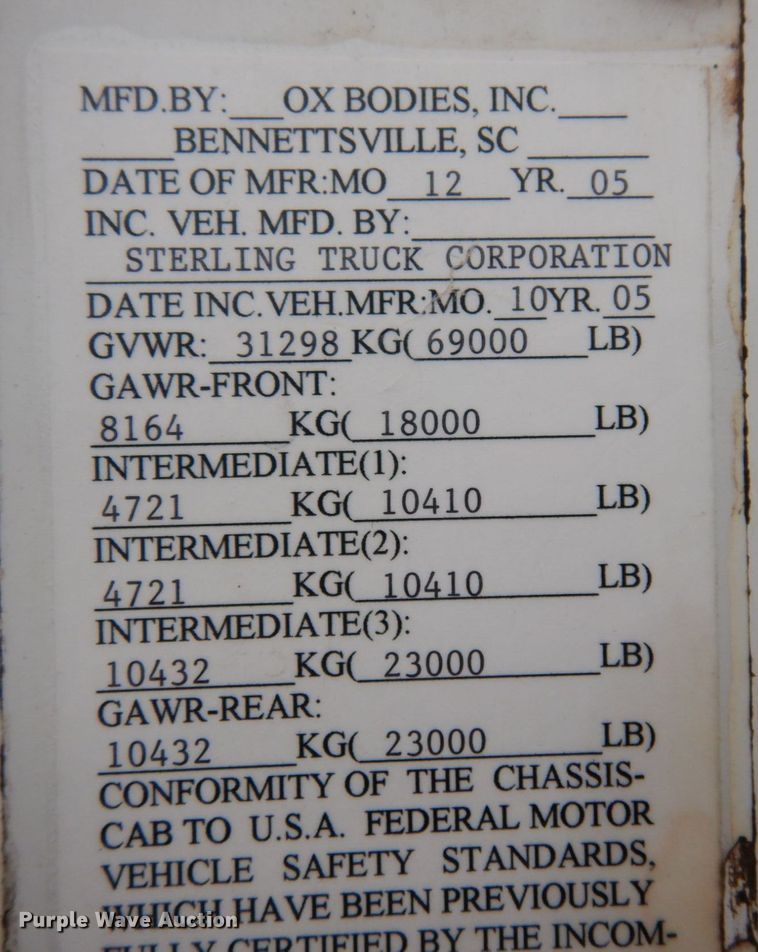 image for item JI9270 2006 Sterling L9500  dump truck