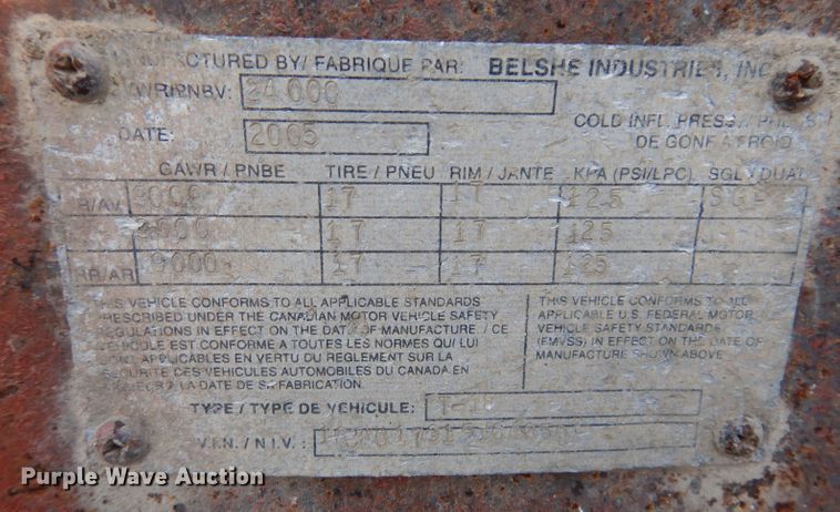 image for item KA9497 2005 Belshe T18  equipment trailer