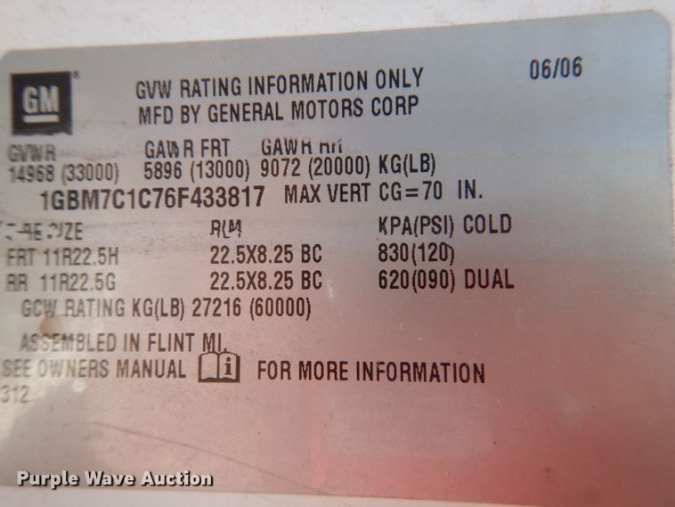 image for item KH9111 2006 Chevrolet C7500  bucket truck