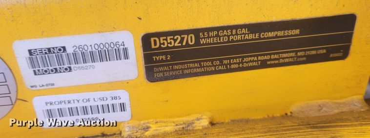 image for item BY9472 2006 DeWalt Emglo D55270  air compressor
