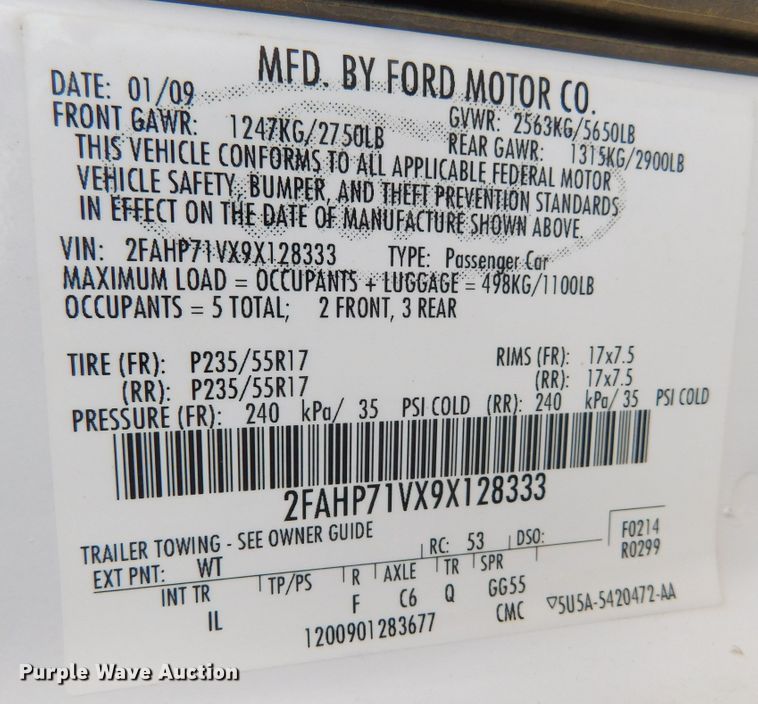 image for item DJ7571 2009 Ford Crown Victoria Police Interceptor