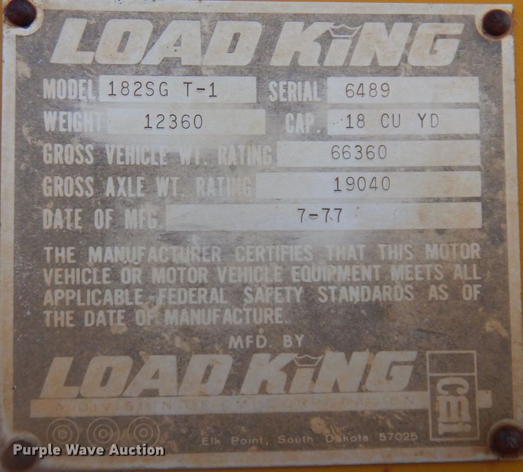 image for item DM5325 1977 Load King 182SG  bottom dump trailer