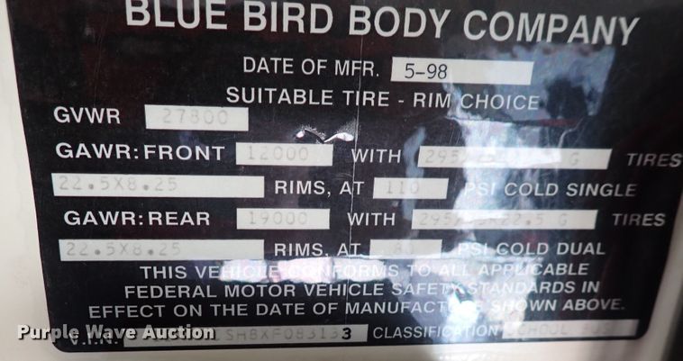 image for item DN2384 1999 Blue Bird TC2000  school bus