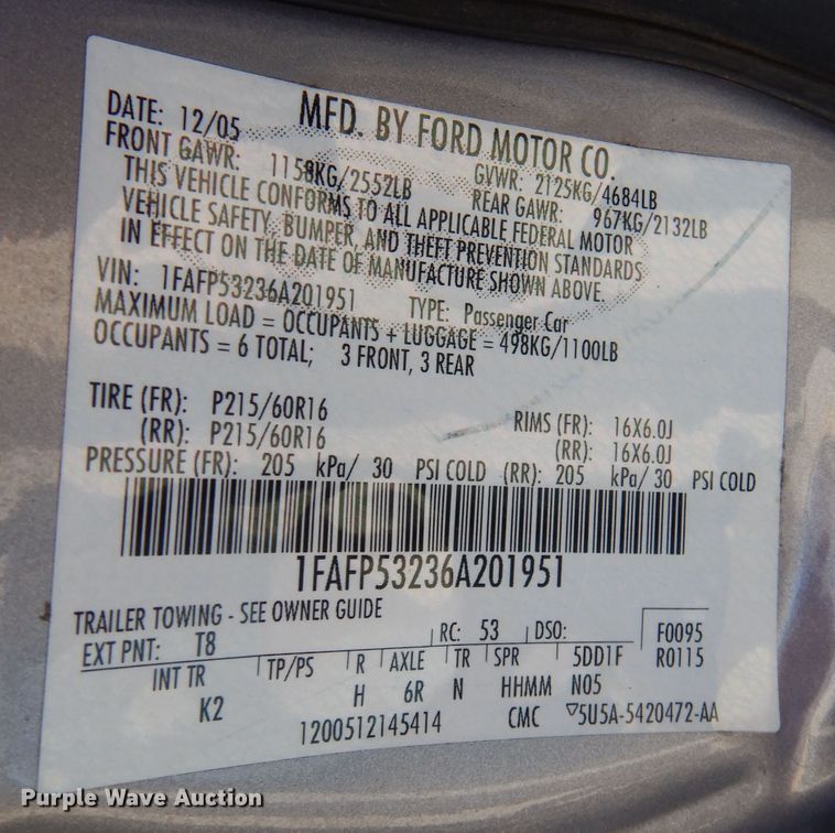 image for item DN5413 2006 Ford Taurus SE
